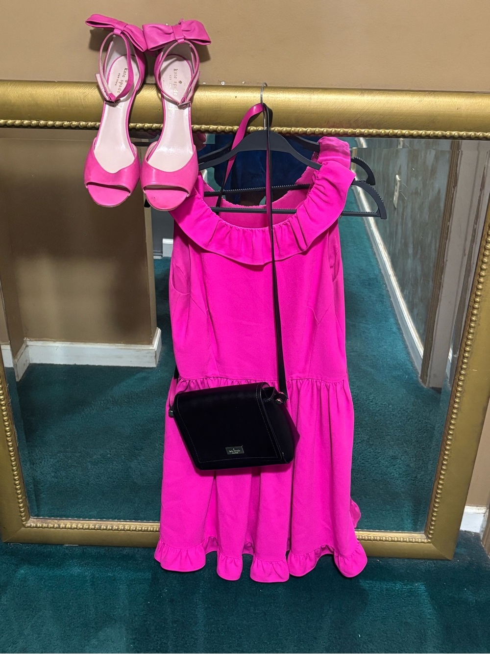 Bundle of 4 kate spade Hot Pink Satin Label with Gold Logo.